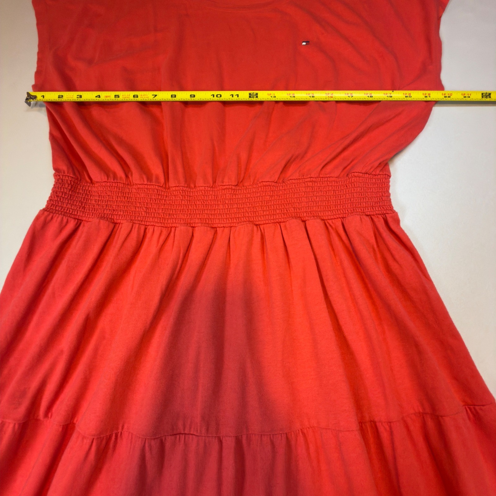 Tommy Hilfiger Large Nautical Midi Preppy Americana Coastal Elastic Tiered Dress