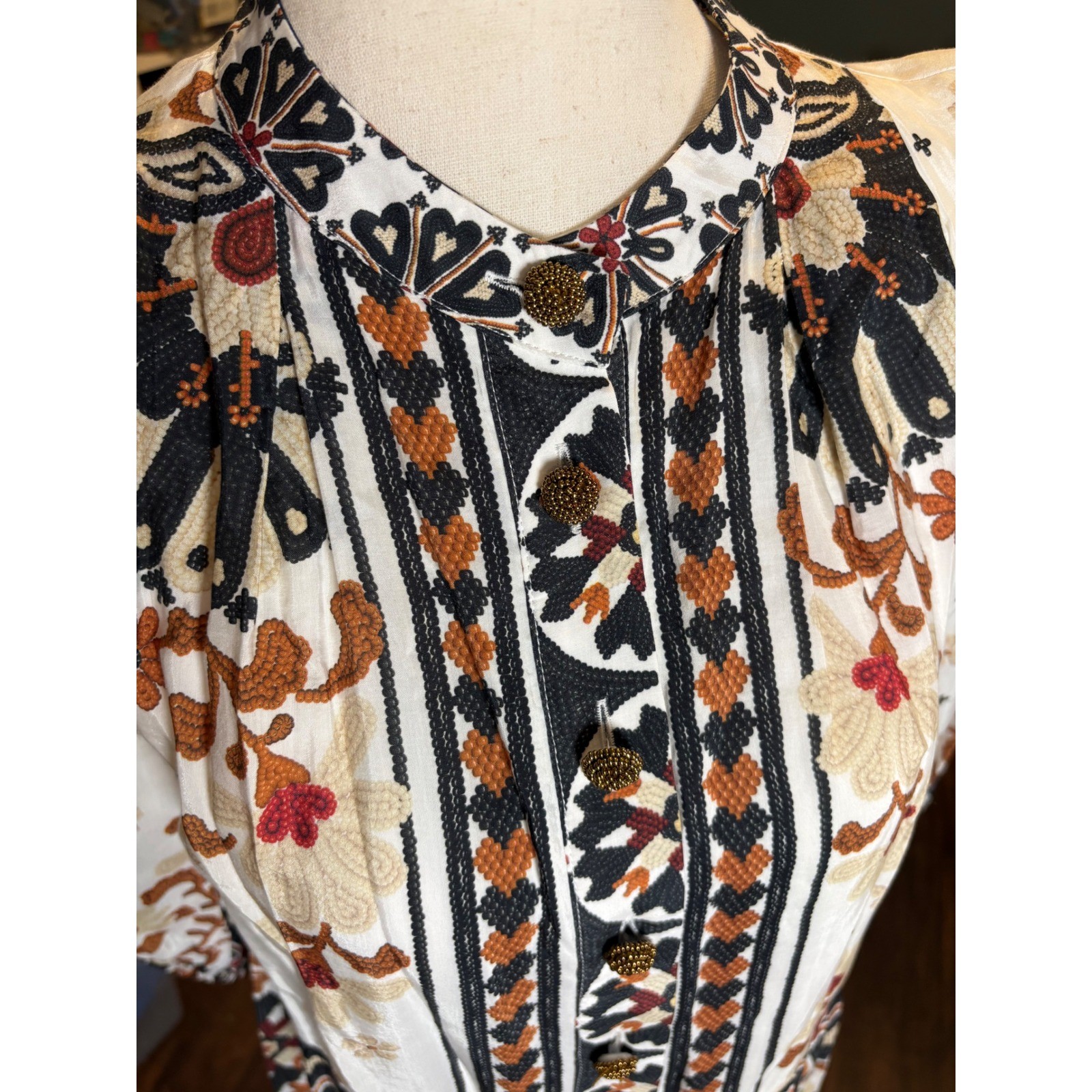 Farm Rio Flower Fan Tapestry Print Puff Sleeve Mini Dress Small NO BELT