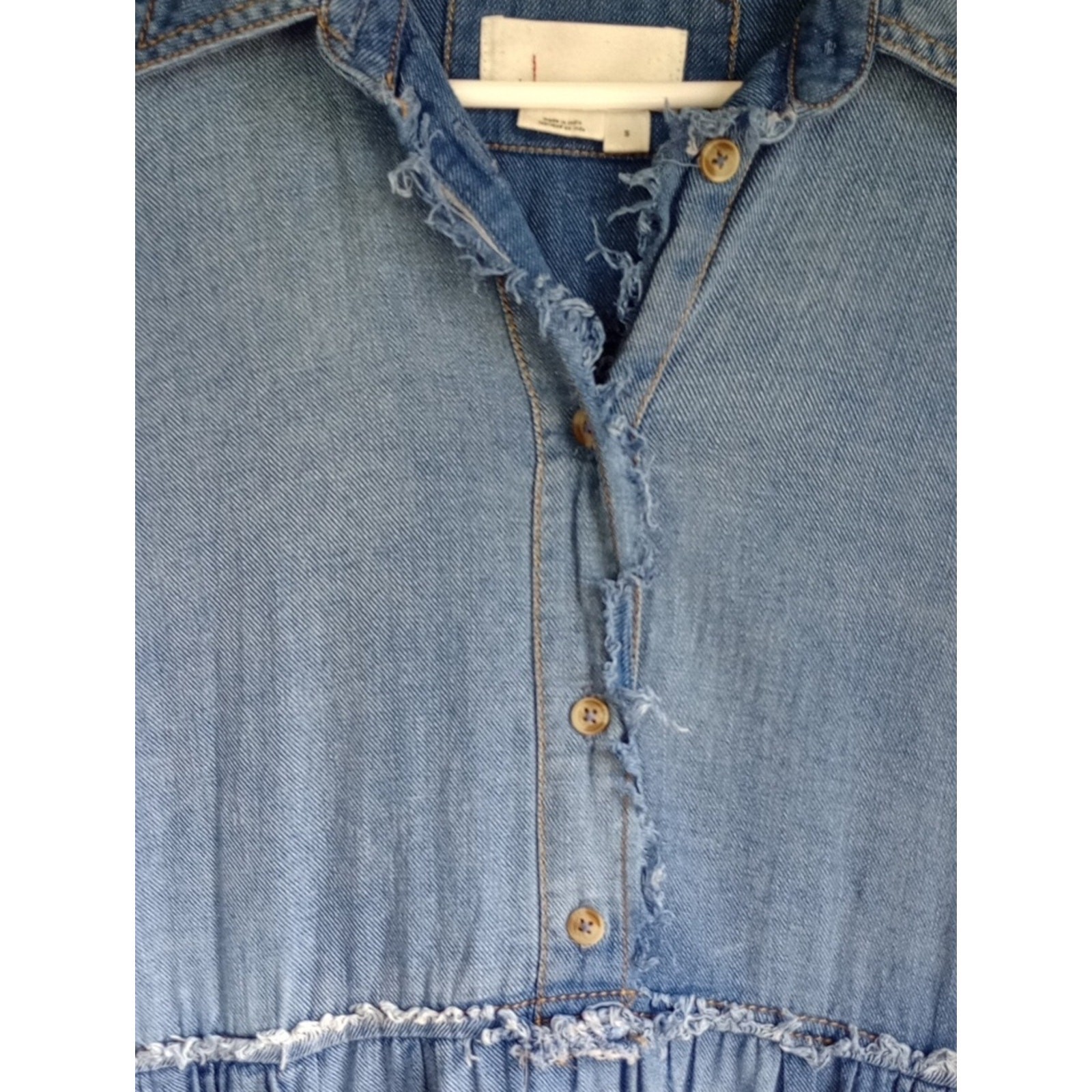 Anthropology Jean Button Front Long Sleeve Distressed Full Maxi Pockets Size S