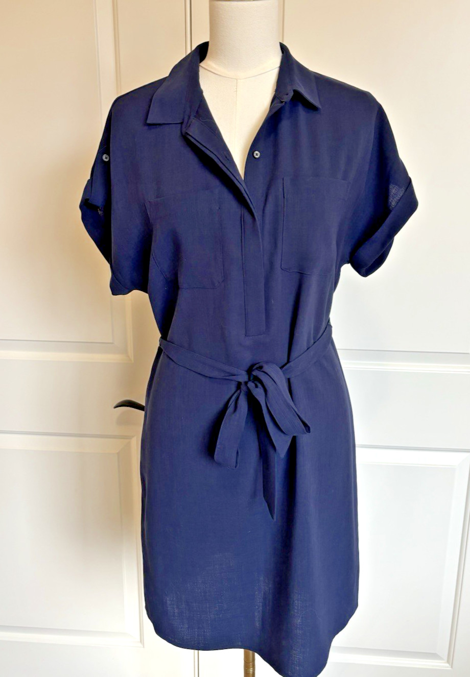 Banana Republic Navy Shirt Dress Women’s Med Short Sleeve Belted Career Casual