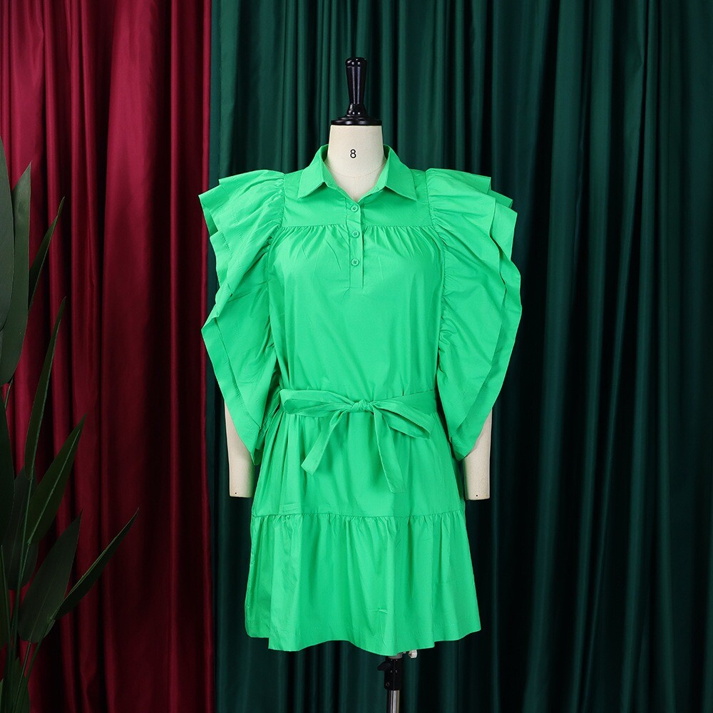 Womens Drawstring Ruffle Cap Sleeve A Line Dress Mini Dress Sundress Short Dress