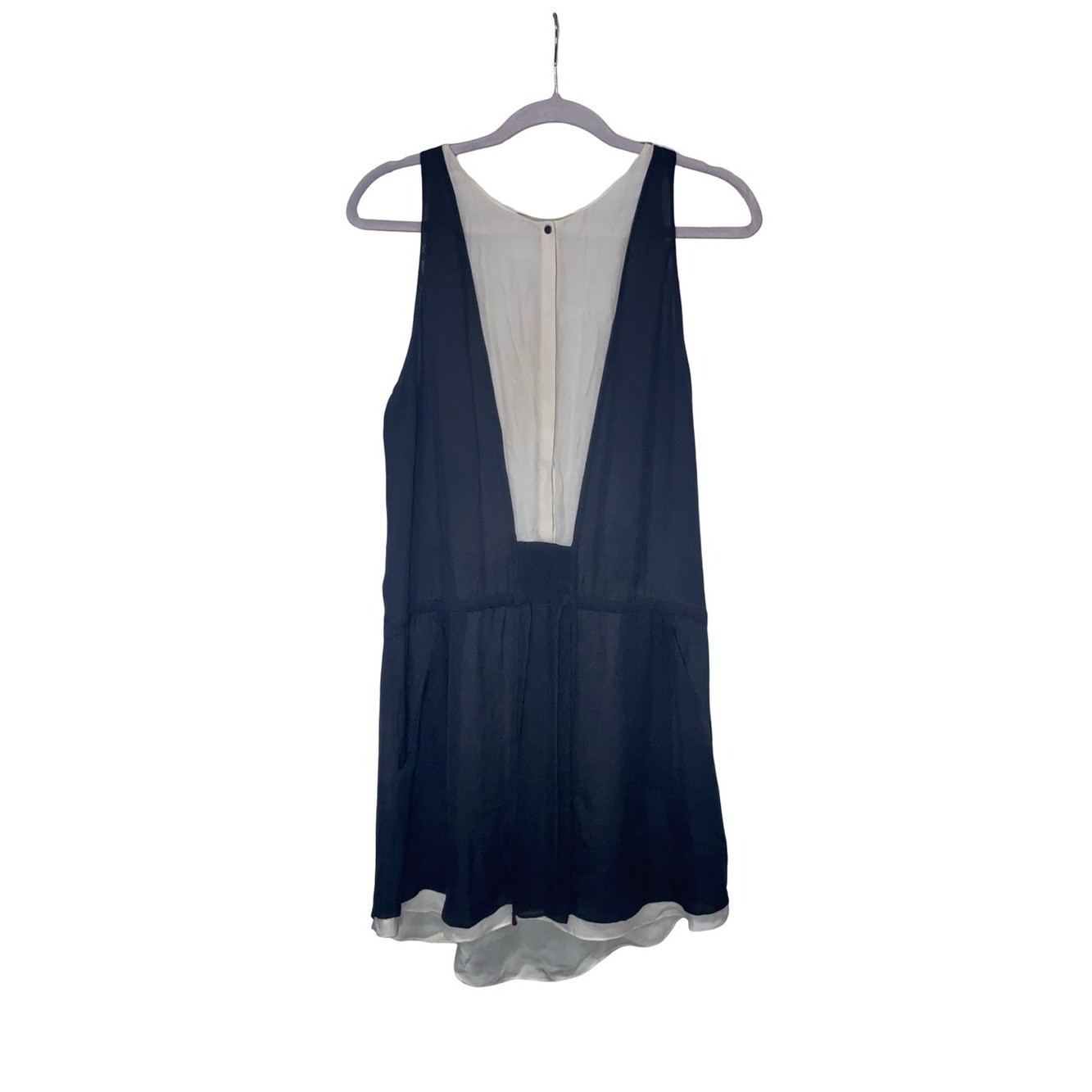 A.L.C. 100% Silk Deep V-Neck Colorblock Layered Mini Dress – Navy & White