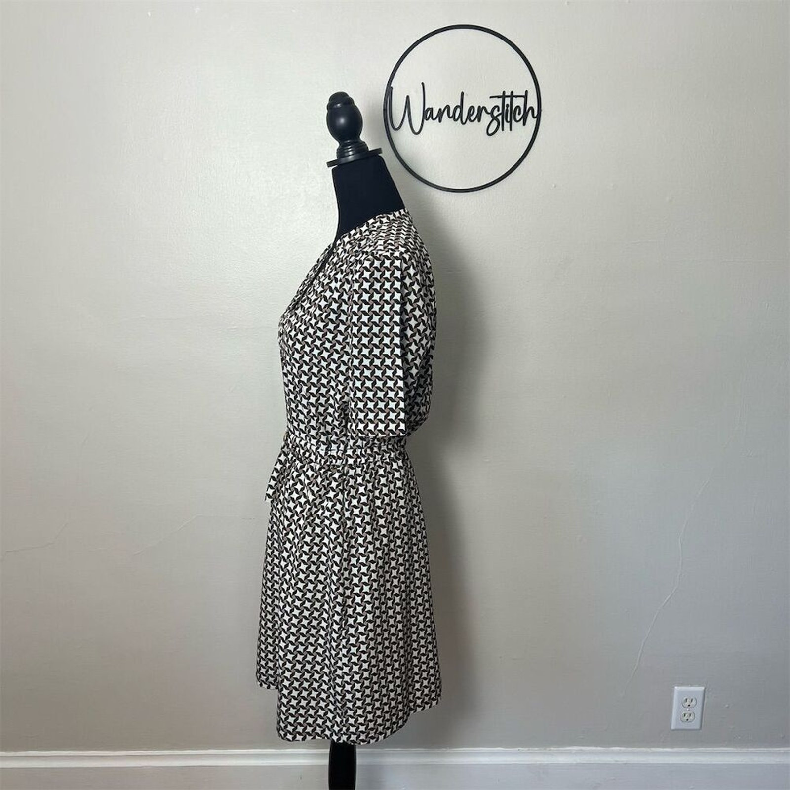 Johnston & Murphy Geometric Print Dress Size S Brown Casual, Elastic Waist