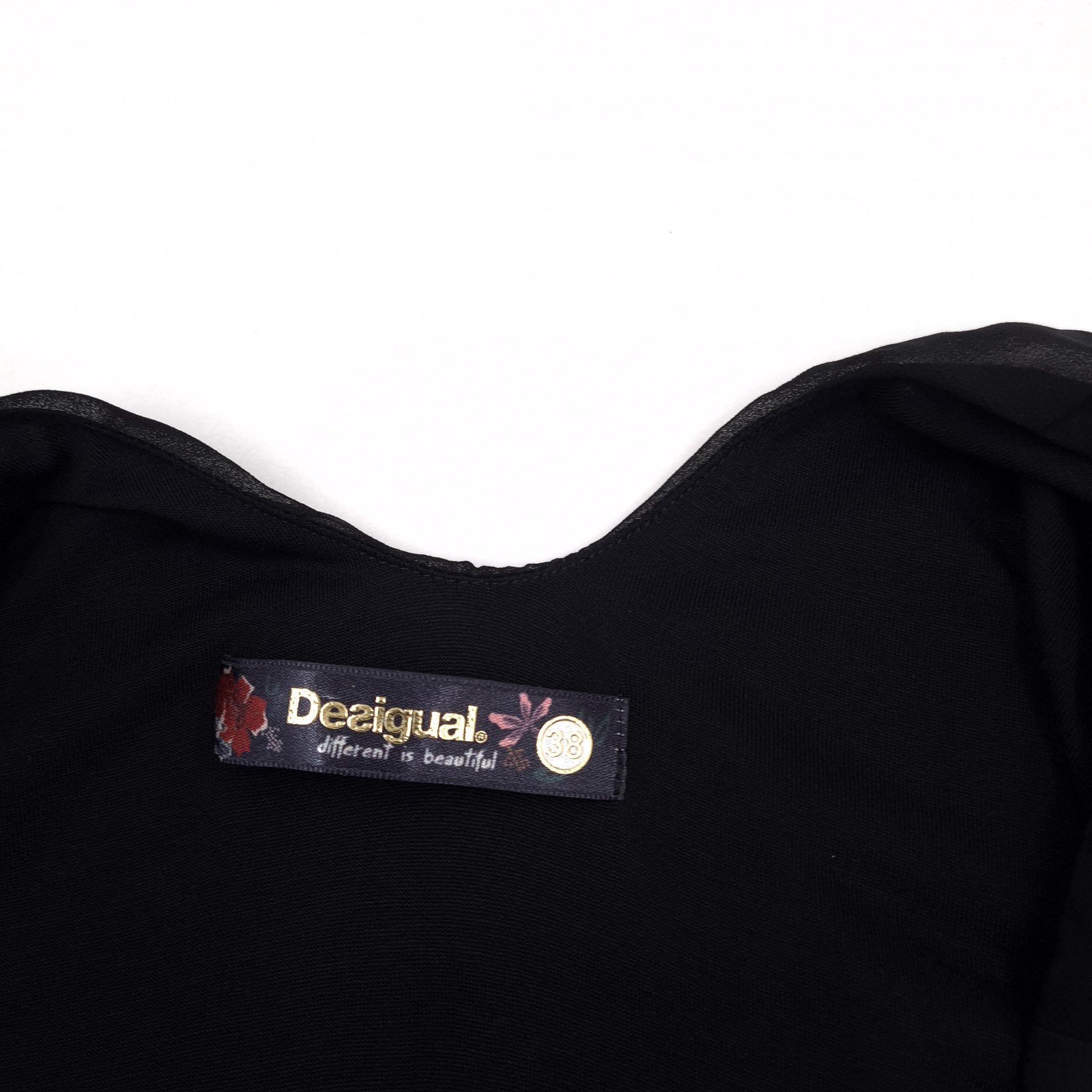 Desigual Shift Dress Black Floral Print Sleeveless Chiffon Size 38