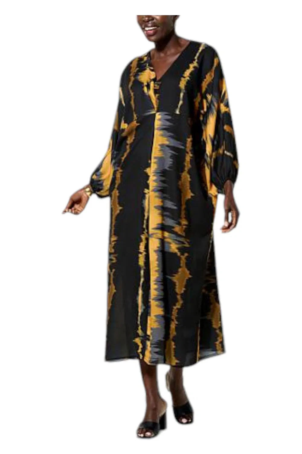 IMAN Global Chic Women’s Printed Double Georgette Caftan Dress Black