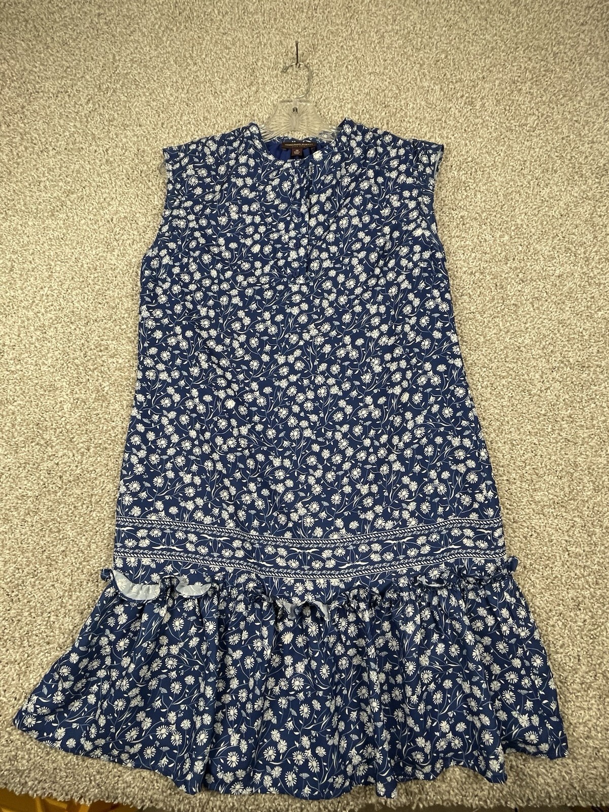 Johnston & Murphy Cap-Sleeve Floral Navy Blue Tier Dress Size XS NWT MSRP $160