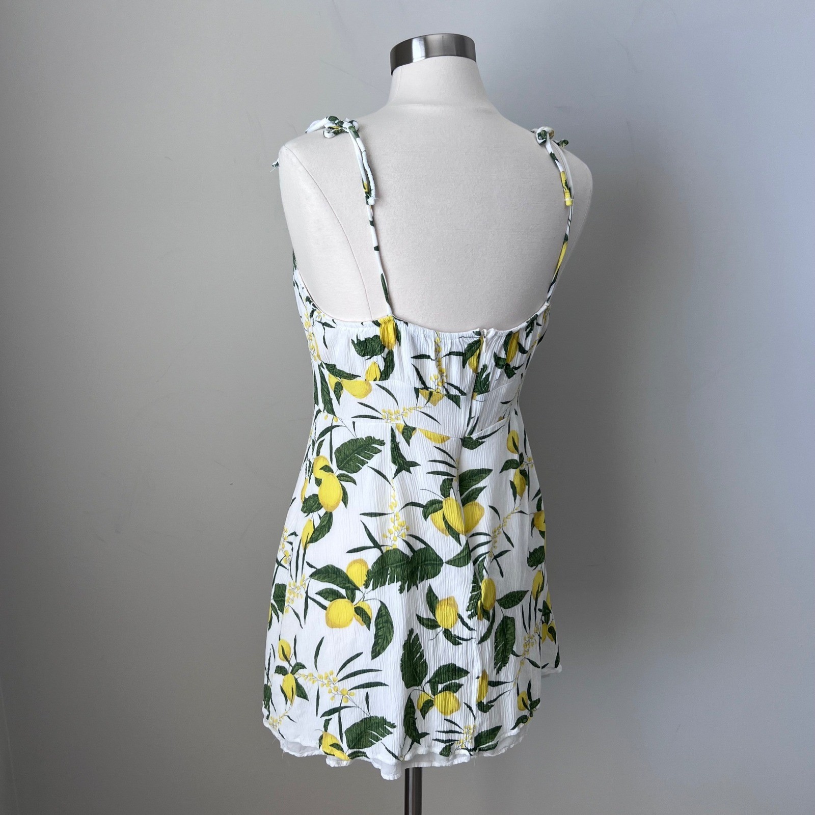 Pull&Bear Lemon Print Sweetheart Mini Dress White Yellow Green XL 9390/316/250