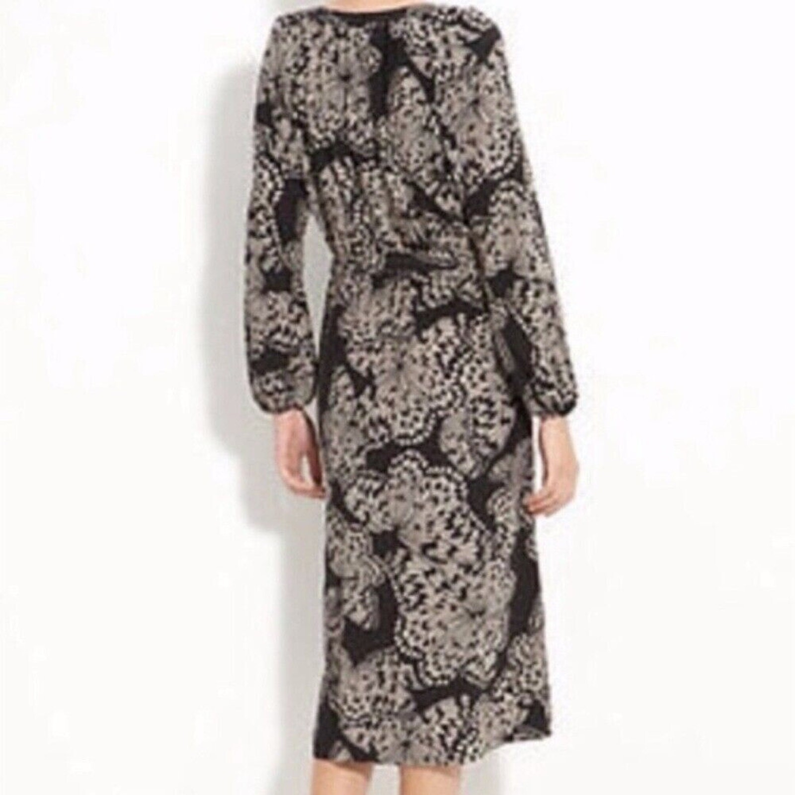 Presley Skye Midi Butterfly Print Silk Dress Black Sz S Classic Sheer Whimsigoth