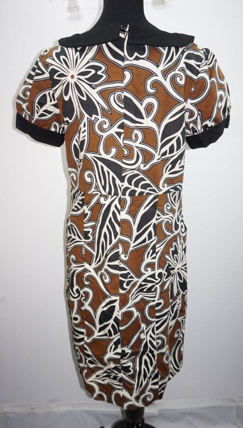 WD NY Brown Black Beige Floral Print Sheath Straight Dress Sz 8 Pockets