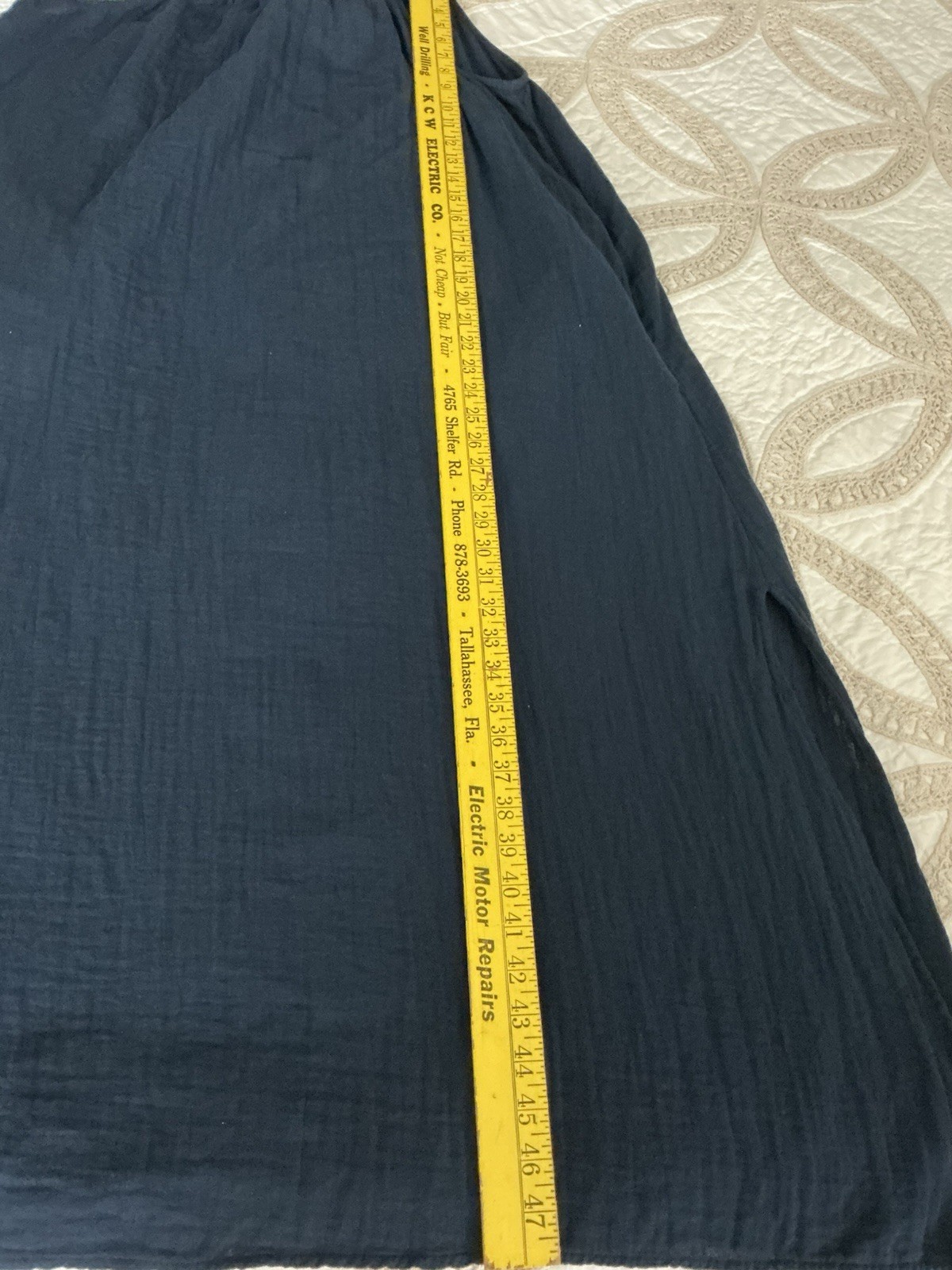 Time & Tru Sun/Tent Dress Maxi Drawstring Slit Cotton Tassels M(8-10) Navy Blue