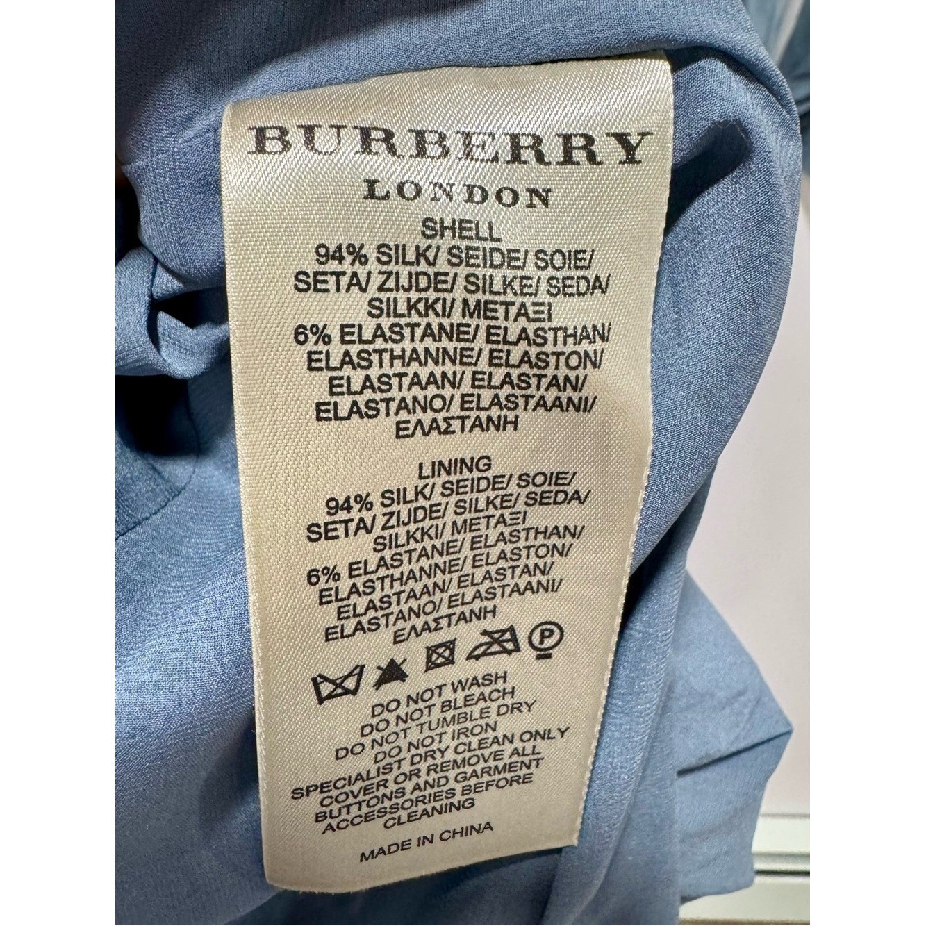 NWT Burberry Silk Blue Gray Pleated Drop Waist Midi Dress Size 6