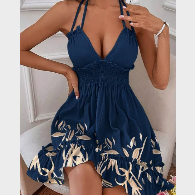 Womens Sexy Backless Swing Mini Dress Summer Beach Deep V-Neck Party Sundress