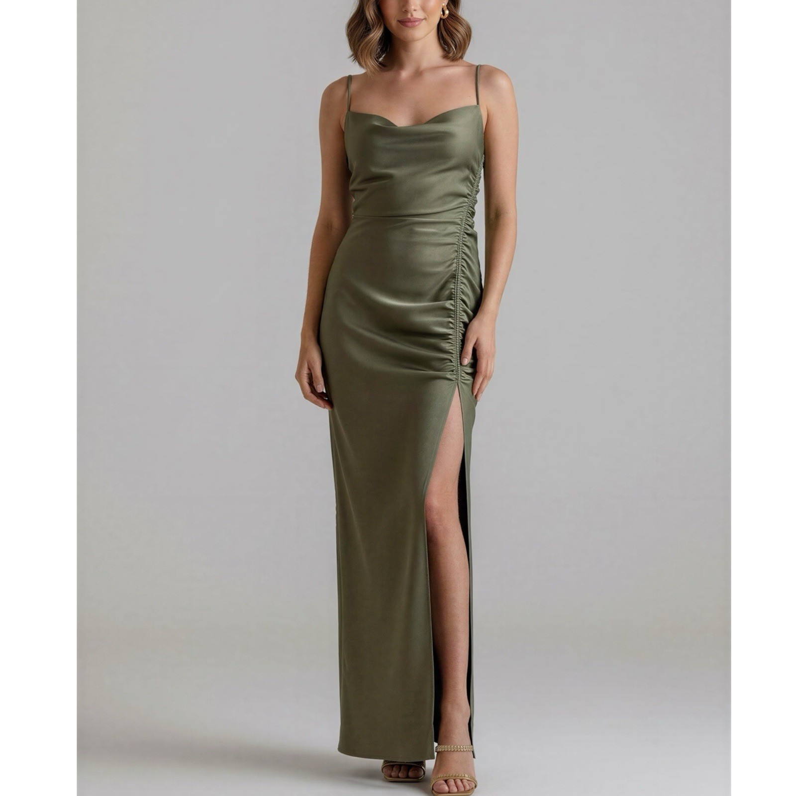 $248 NWT BHLDN Jennings Satin Charmeuse Gown, Moss, 0 (US)