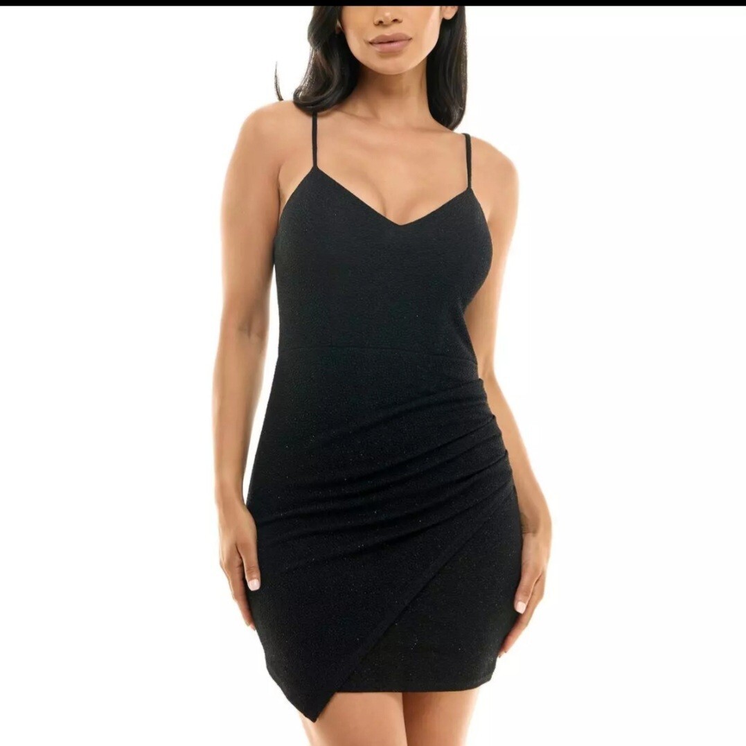 Crystal Doll Womens Black Glitter Textured Bodycon Dress Juniors Sz 1 READ