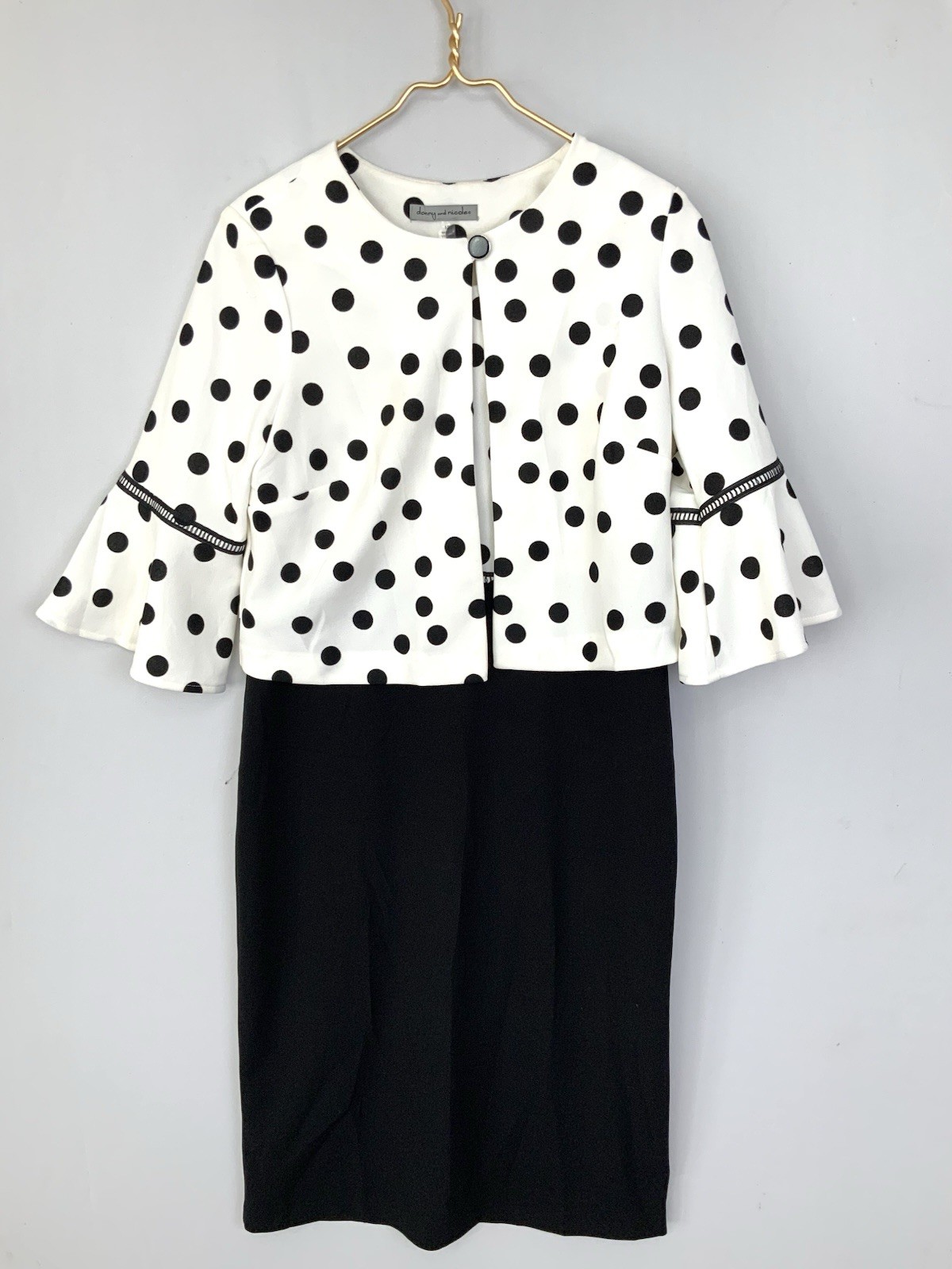 Danny & Nicole Sz 12 Black White Polka Dot 2-Piece Shift Dress Jacket Set