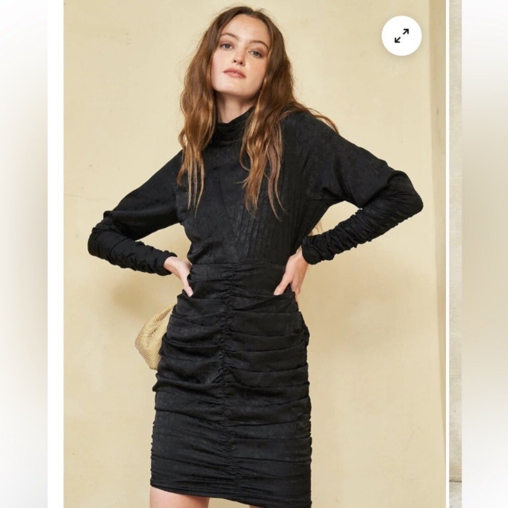 Hunter Belle Ariana Ruched Long Sleeve Black Onyx Dress size 0 NWT LBD sexy prom