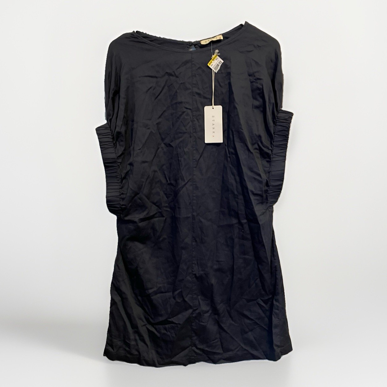 Stark X Navy Blue Shift Dress Pleated Parachute Sleeve Cotton Small
