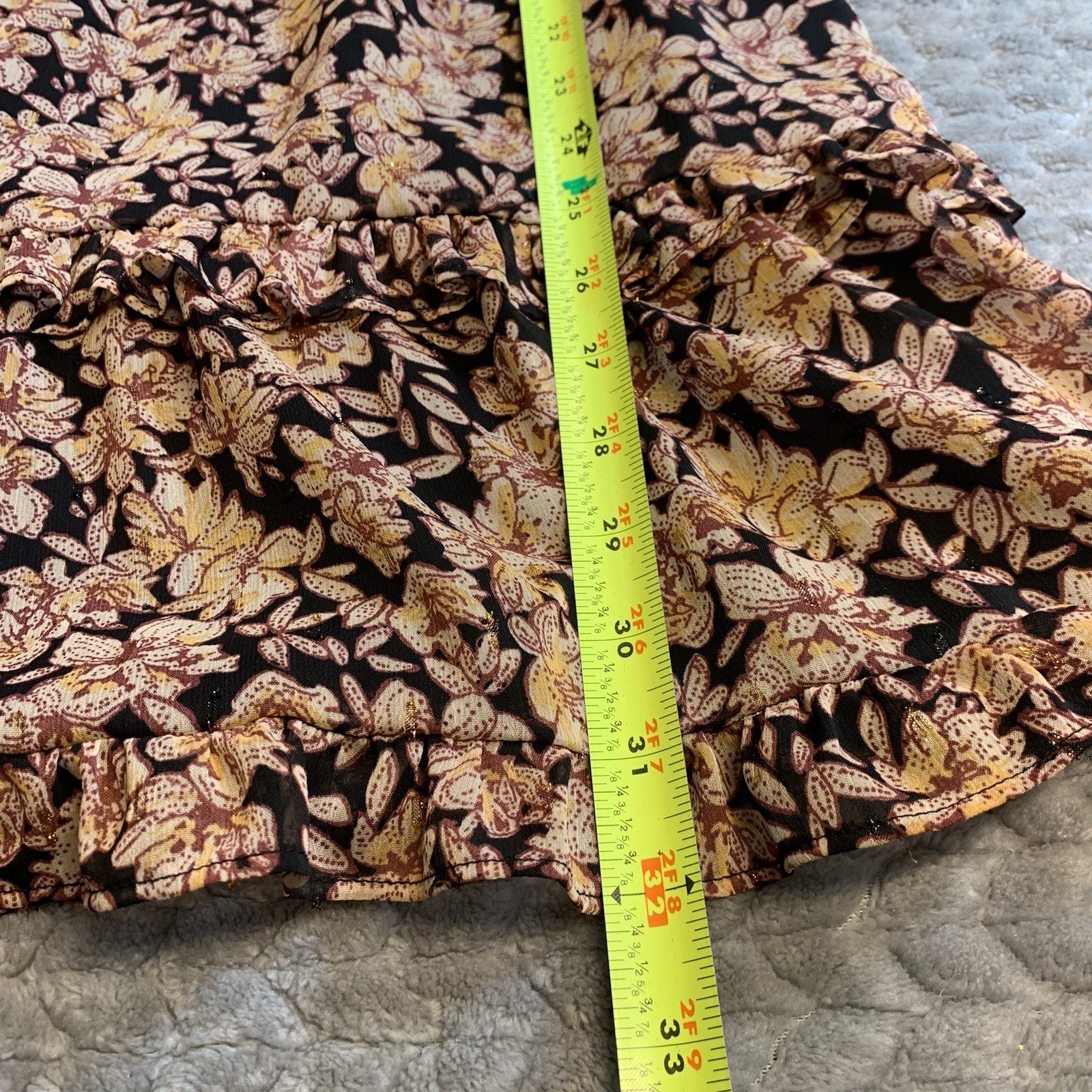Jessica Simpson Floral Shift Dress Ruffles Sz XS Black, Gold, Brown