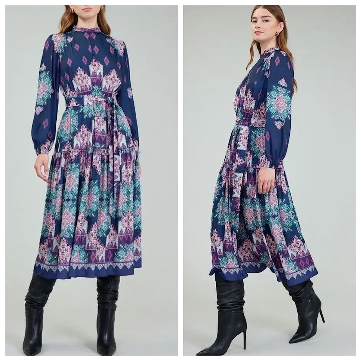 Current Air Dress Women Sz S Blue Paisley Long Sleeve Boho Maxi 2490260 NWT