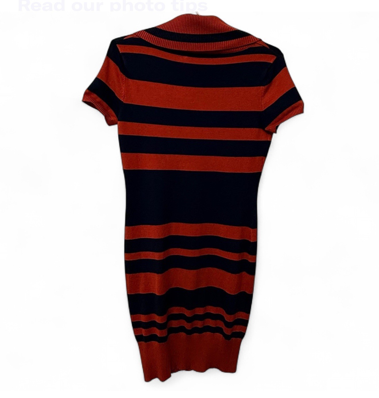 ORANGE BLACK STRIPED MINI SWEATER DRESS, SIZE S, CHEST 32 IN, LENGTH 33 IN