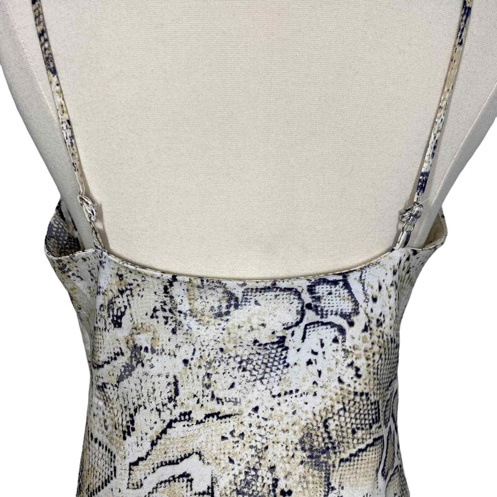JOA Revolve Breanna Beige Snake Print Satin Cowl Neck Slip Dress Small