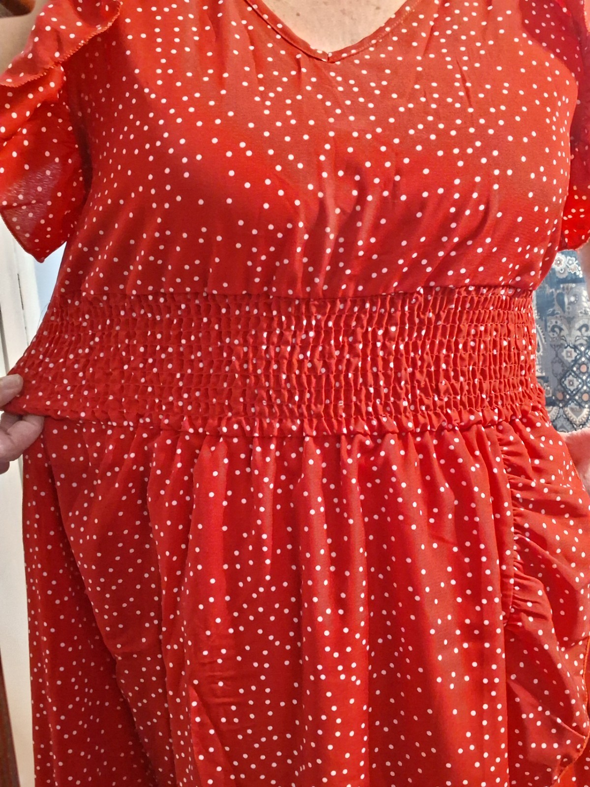 red silky ruffle dress large