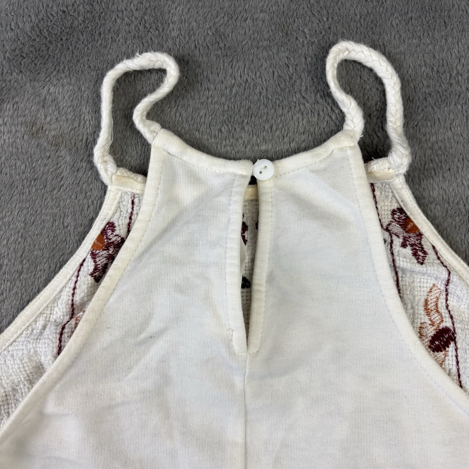 Alice Blue Tank Top Embroidered Linen Mini Dress Sz S Boho Cottage Core Peasant