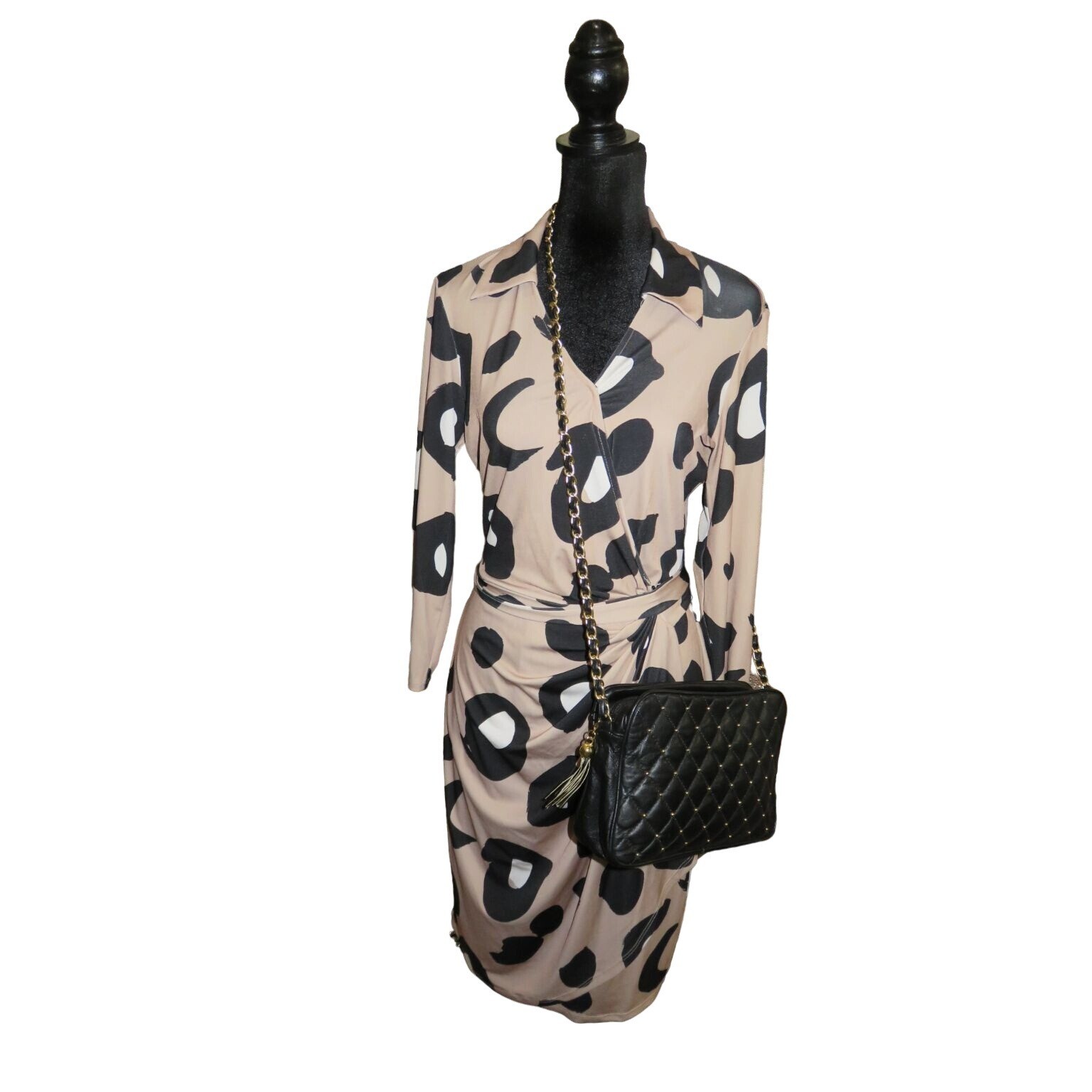 Maggy London Leopard Print Wrap Midi Jersey Knit Dress Made in Sri Lanka sz 10