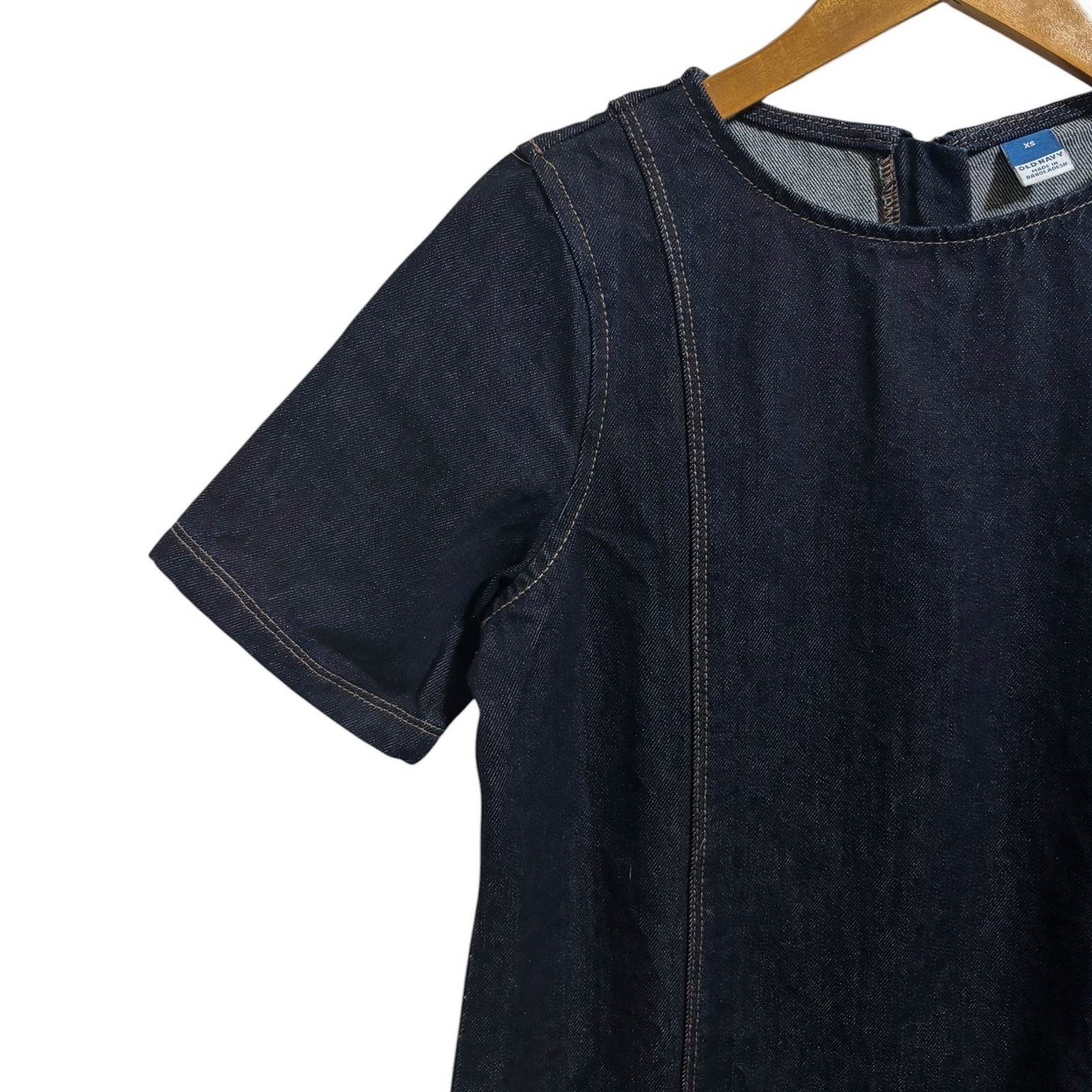 Old Navy Womens Dark Wash Denim Short Sleeve Mini Shift Dress Blue Preppy XS