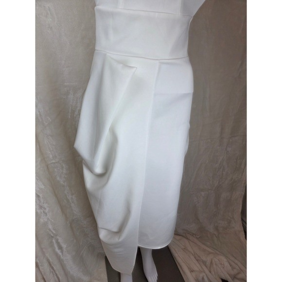 CBR White Draped Midi Dress Sleeveless Zipper Waist Corset Style S