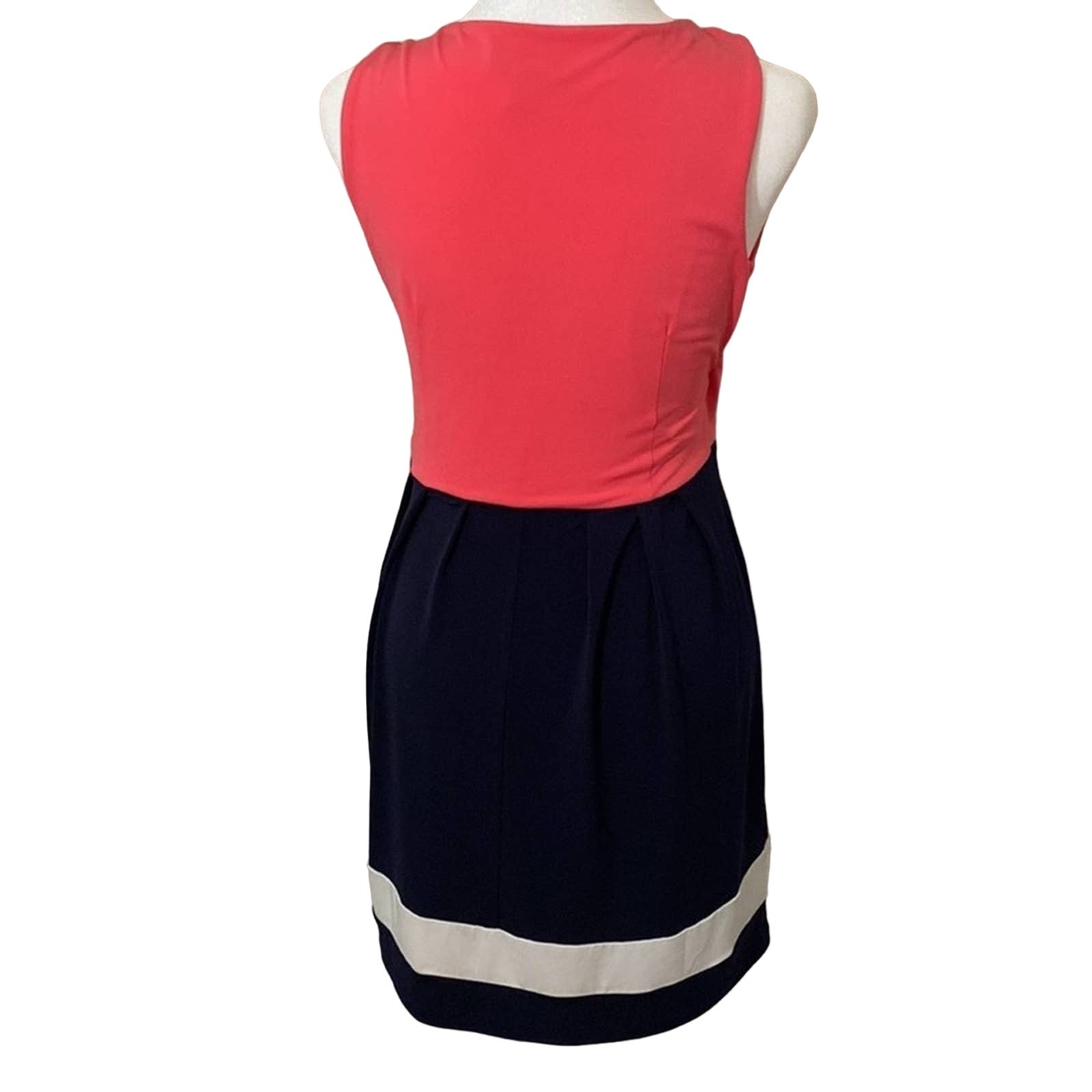 Loft Sleeveless Coral Striped Fit and Flare Dress, XS Petite