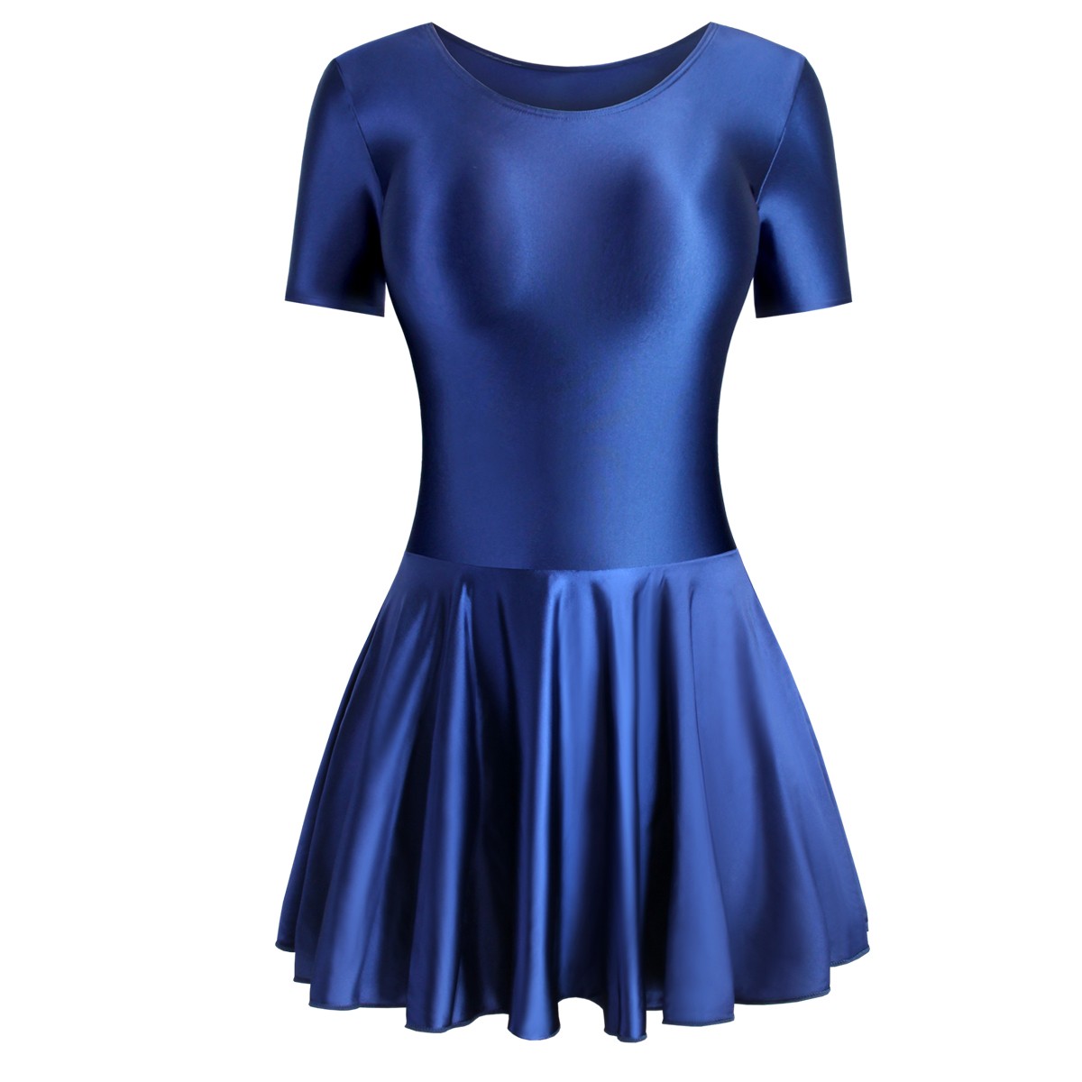 Women Glitter Spandex Elastic Yoga Dance Fitness Dress Shortsleeve Ballet Skirts