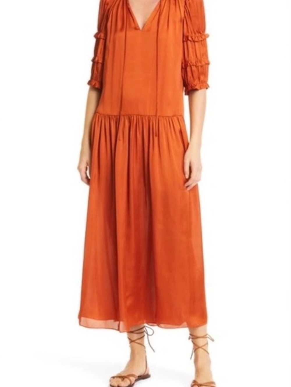 Rebecca Taylor drop waist ruffle sleeve midi dress size xs