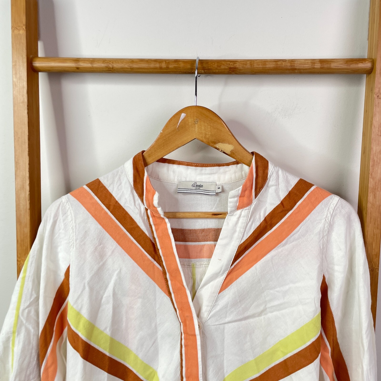 Devotion Twins Mini Dress Womens Small White Orange Striped Button Front V-Neck
