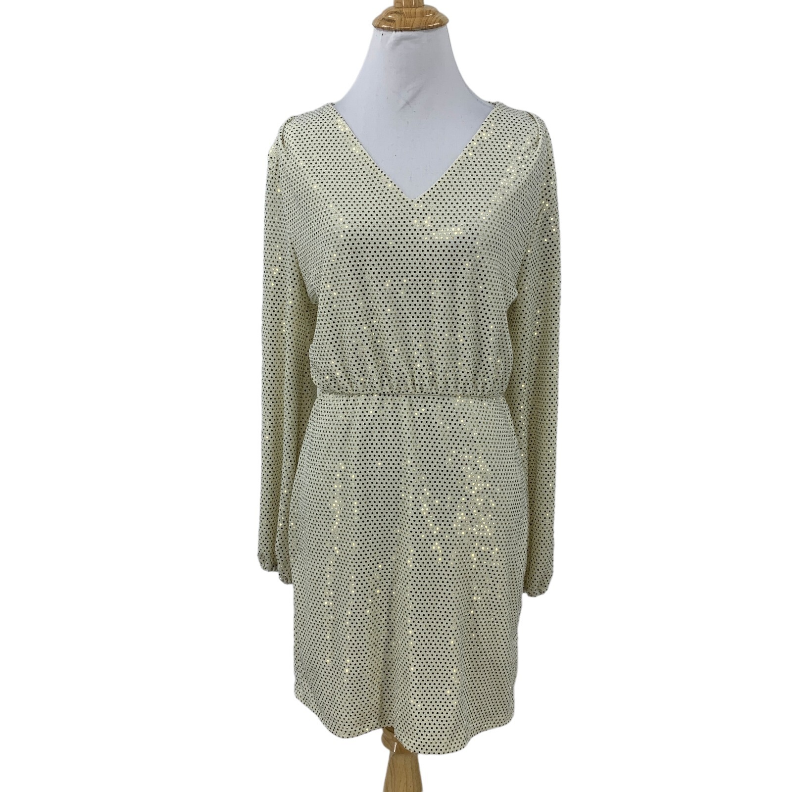 Fraiche by J Sparkle V Neck Cocktail Dress Womens M Medium Ivory Cinch Waist