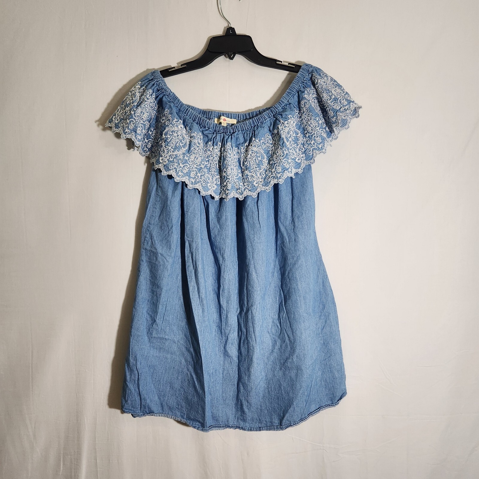 Wishful Park OFF SHOULDER Embroidered Dress Womens Size XL Blue