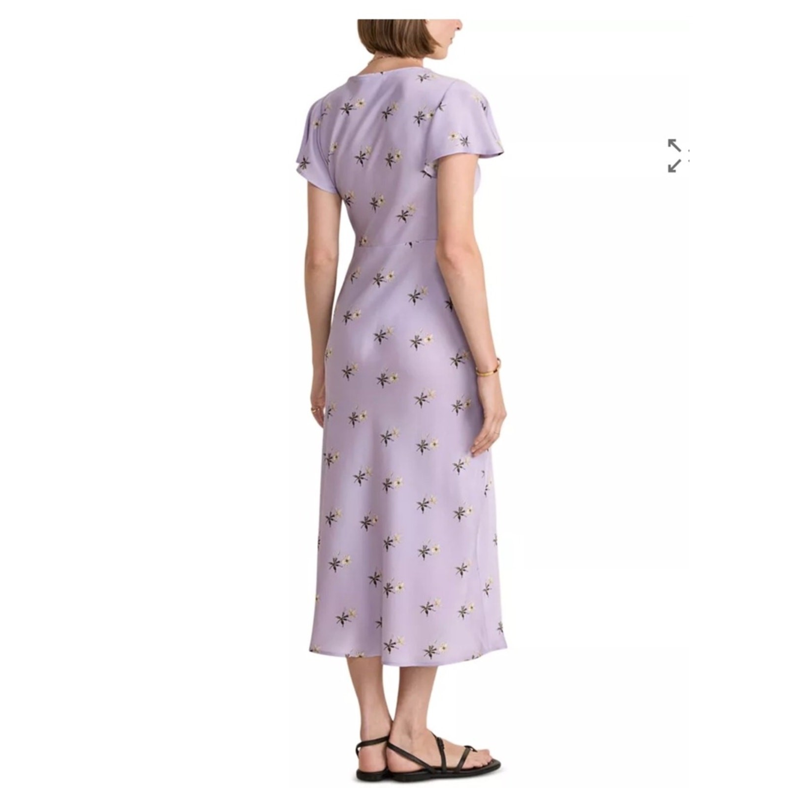 Vineyard Vines Lilac Satin Flutter-Sleeve Midi Dress with Small Floral Print