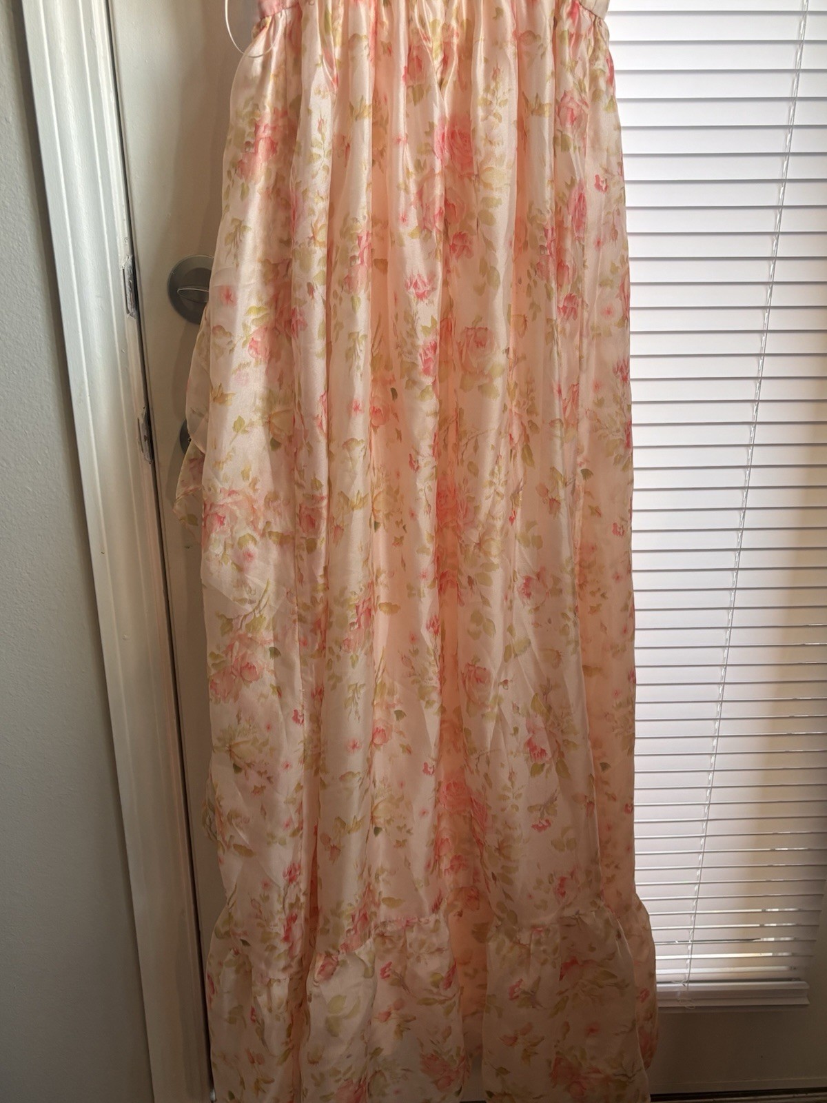STORIA NWT Pink Green Floral Chiffon Maxi Dress Ruffle Adjustable Straps S