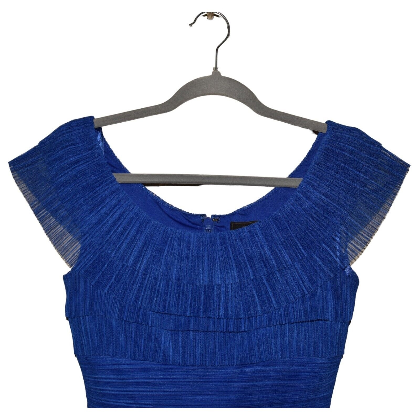BCBGMAXAZRIA $595 Briana Pleated Ruffled Mini Fitted Pencil Dress in Blue Size 4