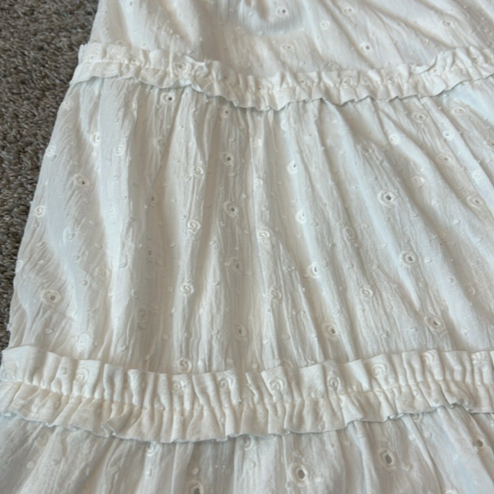 EUC Woman’s Loft White Clip Bow Strap Ruffle Swing Dress Small 4 6 Eyelet Flowy