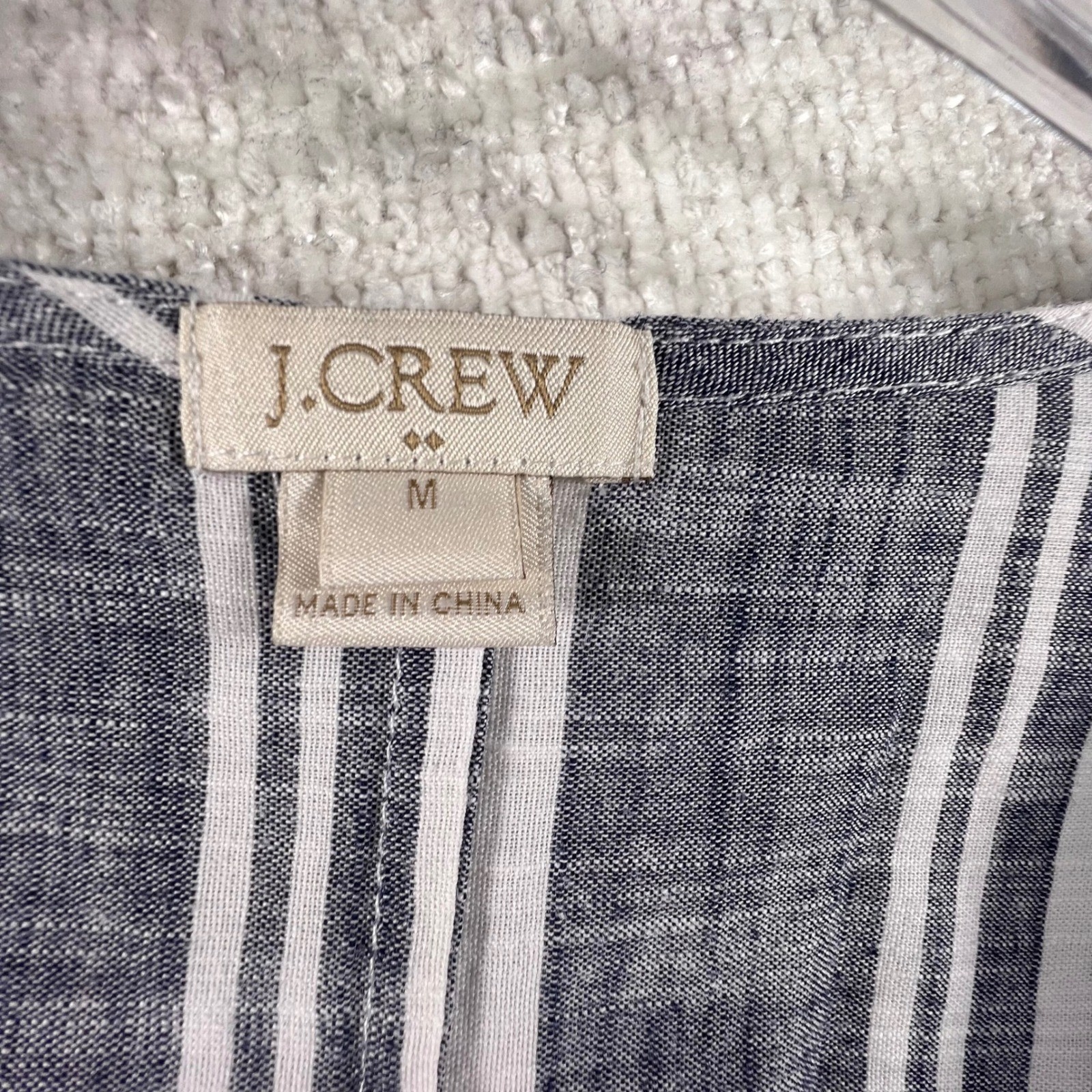J.Crew Grey White Striped V-Neck Mini Dress Elastic Waist Pockets Womens M F2269