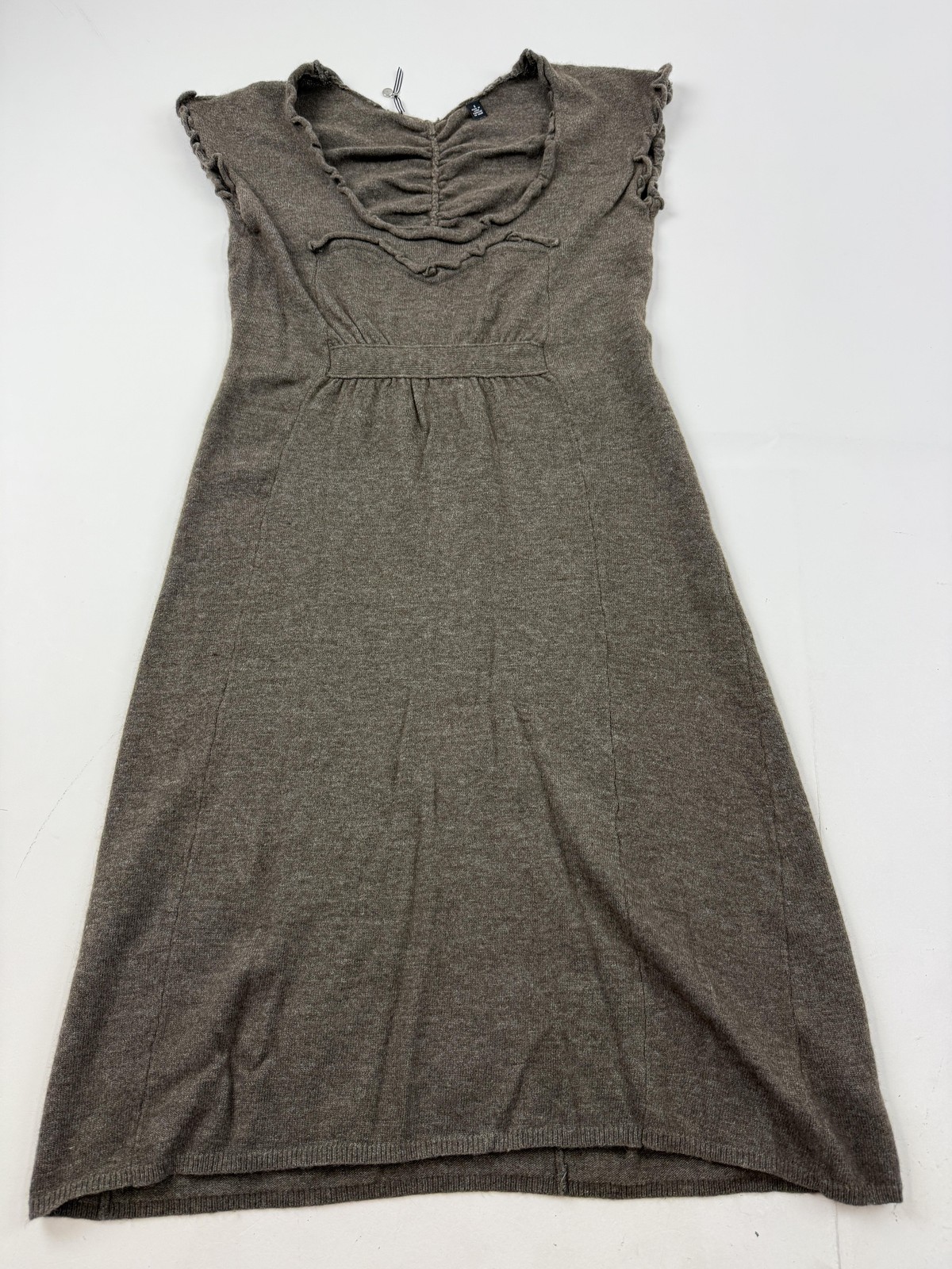Knitted & Knotted Sweater Dress Womens Small Brown Knit Ruffle Cap Sleeve Short