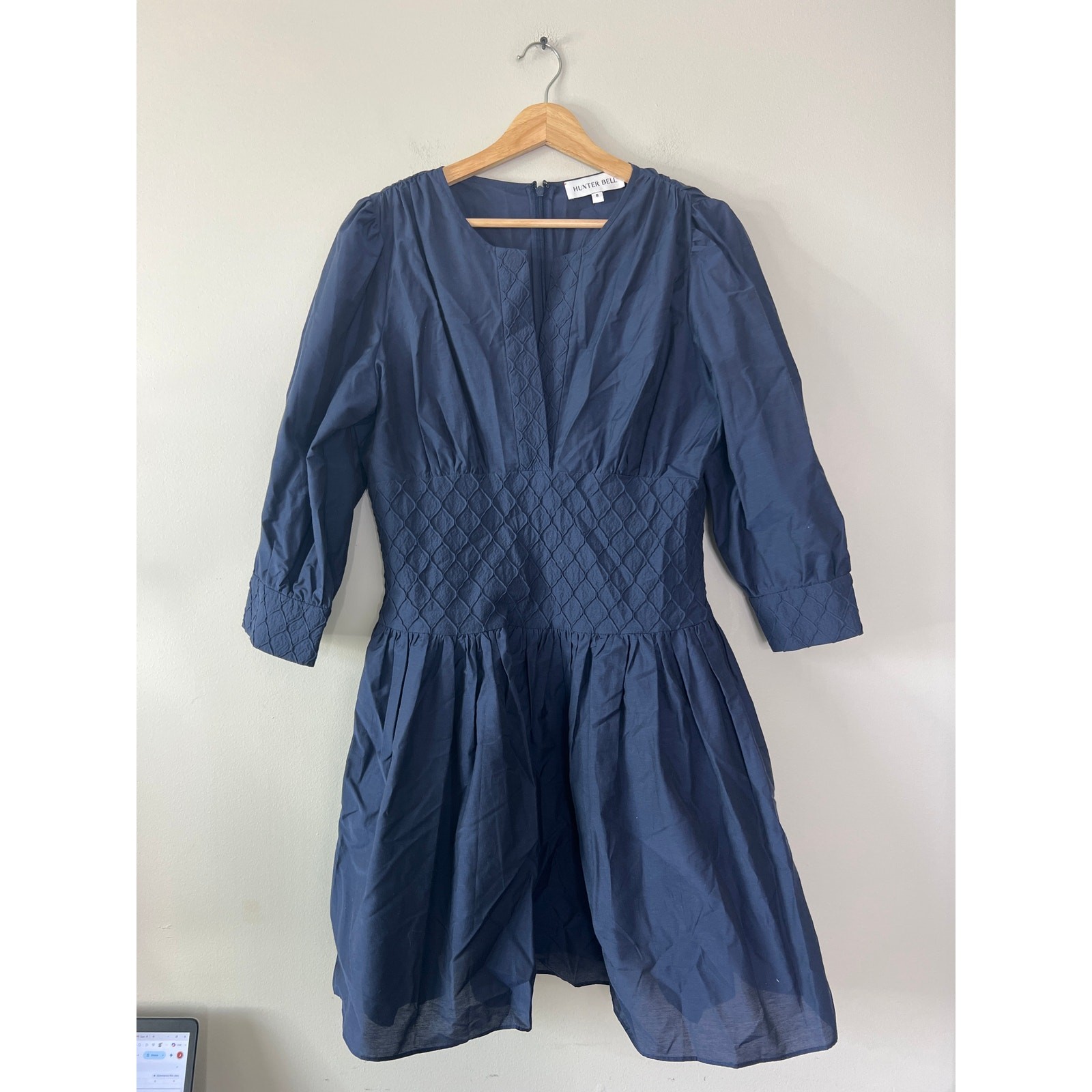 NEW Hunter Bell Siri Diamond Smocked Waist Split Neck Mini Dress Blue Size: 8