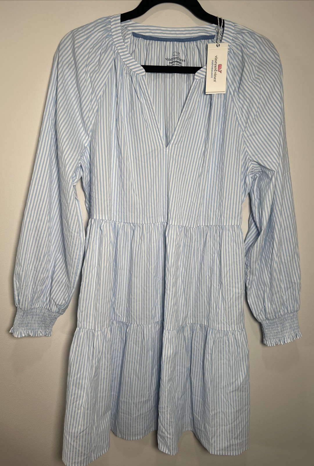 Vineyard Vines Tessa Harbor Seersucker Tiered Dress Jake Blue Women Medium NWT