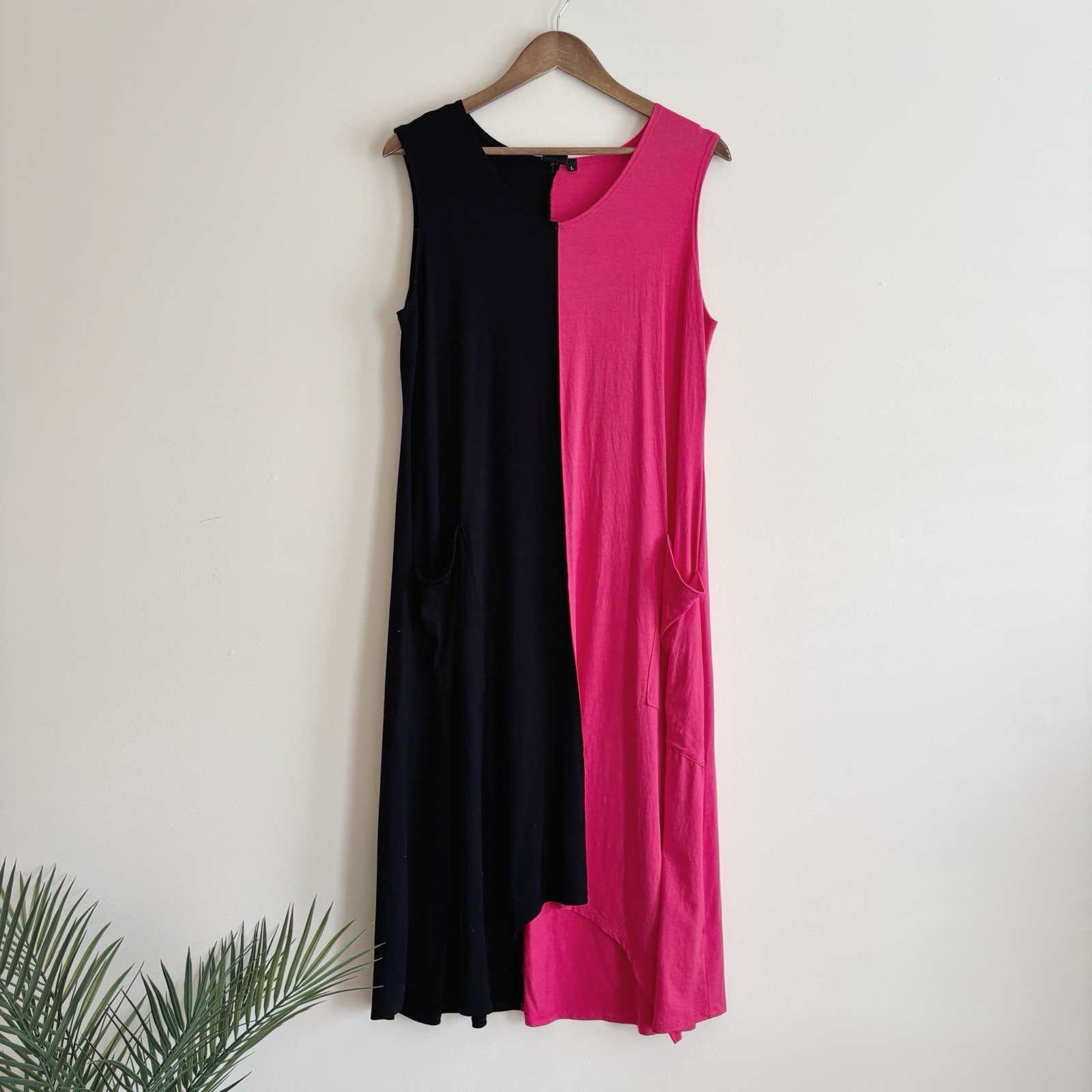Lisa Bayne Colorblock Asymmetrical Sleeveless Midi Dress Large Summer Lagenlook