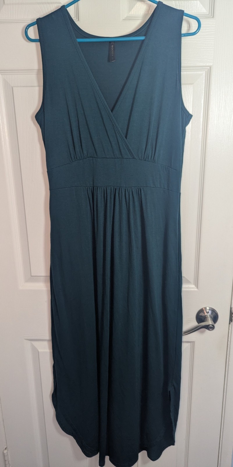 Woosea Women’s Sleeveless Faux Wrap Midi Dress Teal Green Size Large Pockets