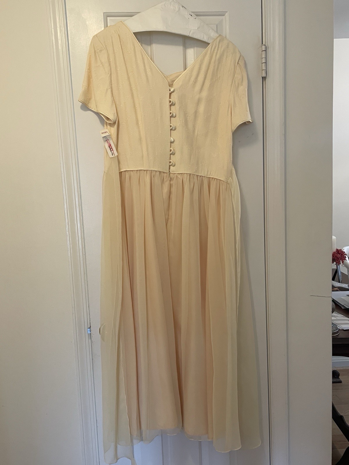 Talbots 90’s Vintage Yellow Dress With Chiffon Skirt Embroidered Womens 14 NWT!