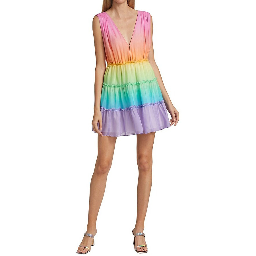 Cami NYC ‘Egle’ Rainbow Ombre Silk Sleeveless Tiered A-Line Ruffle Mini Dress, S