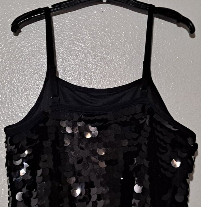 NWT SCOOP Black Circle Sequin Paillette Party Slip Dress Size Large (L) 12/14