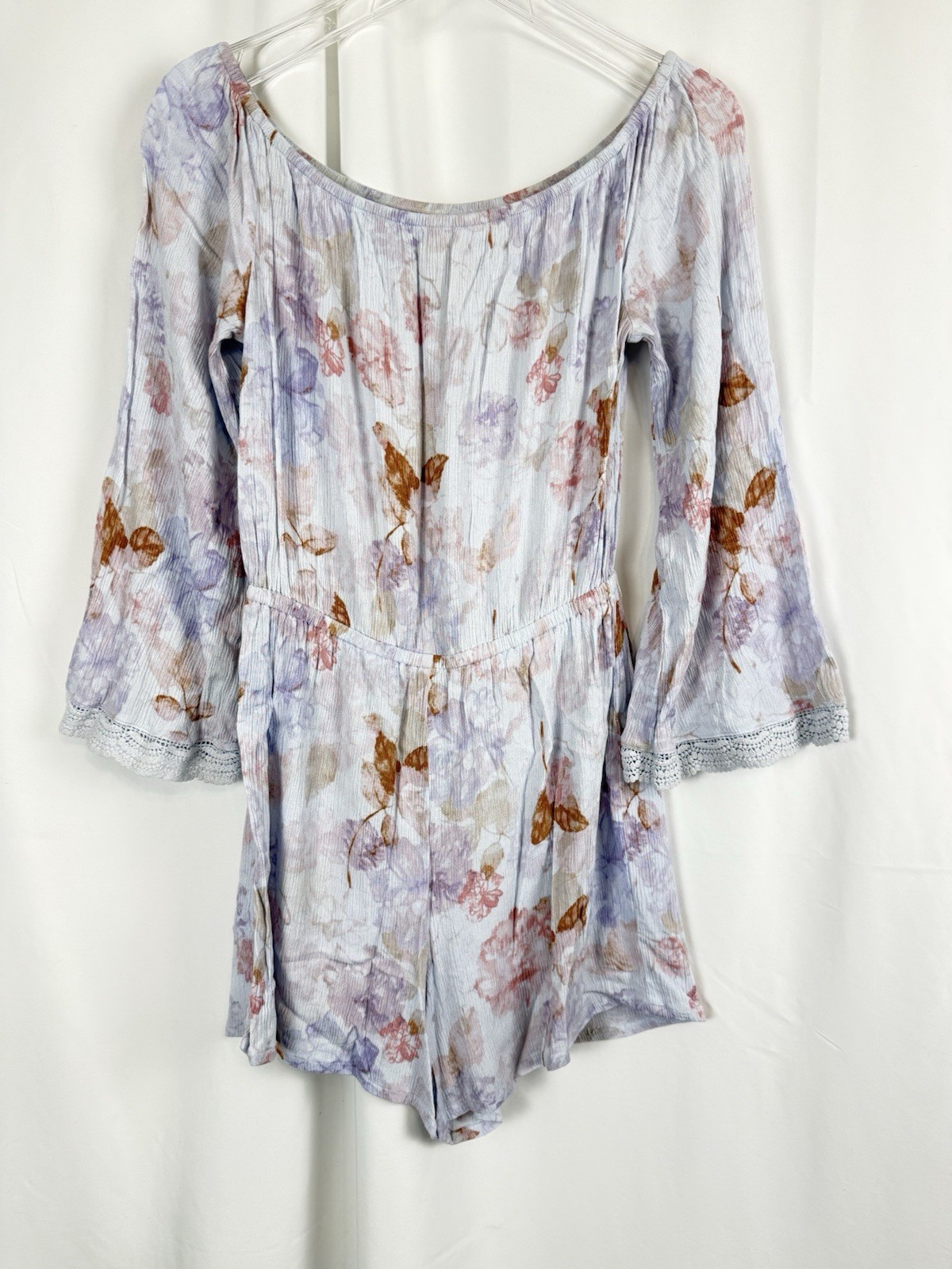 Mossimo Floral Off Shoulder Romper S Boho Bell Sleeve Festival Playsuit Rayon